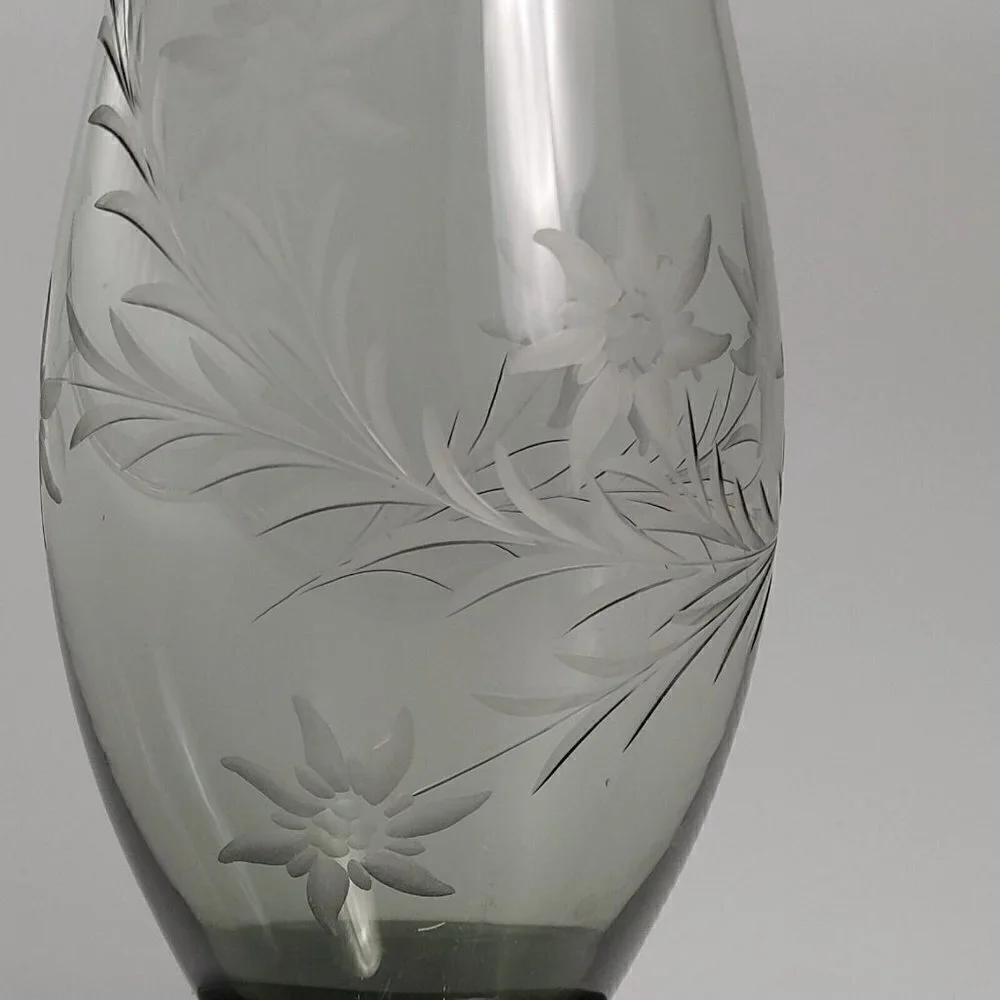 Vintage Floral Cut Glass Footed Clear Decorative Flared Bud Vase